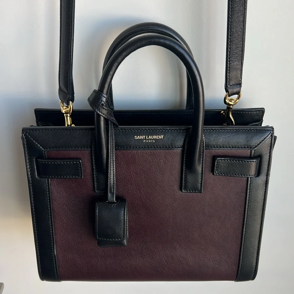 SAINT LAURENT SMALL SAC DE JOUR LEATHER TOTE BAG IN UMBER,NERO - Picture 14 of 16